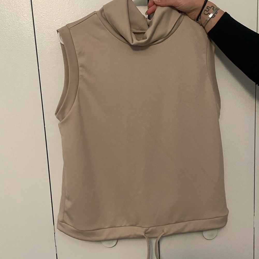 Beige Sleeveless Cowl Neck Top